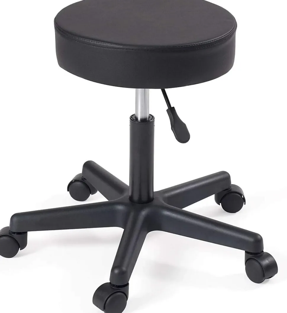Tabouret à roulettes siège rond simili rembourré pivotant hauteur réglable ye (noir)