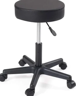 Tabouret à roulettes siège rond simili rembourré pivotant hauteur réglable ye (noir)
