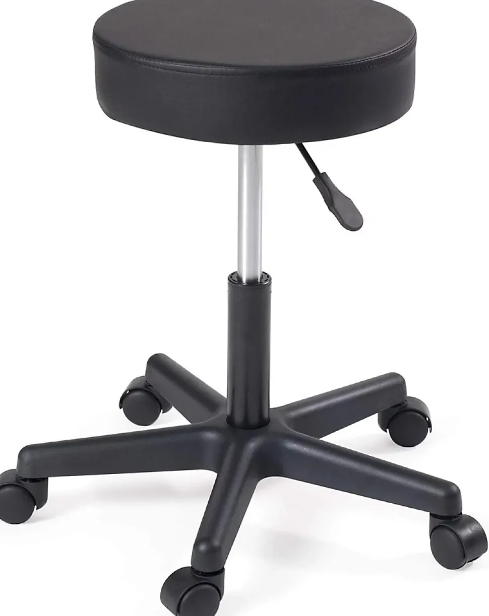 Tabouret à roulettes siège rond simili rembourré pivotant hauteur réglable ye (noir)