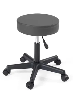 Tabouret à roulettes siège rond simili rembourré pivotant hauteur réglable ye (gris foncé)