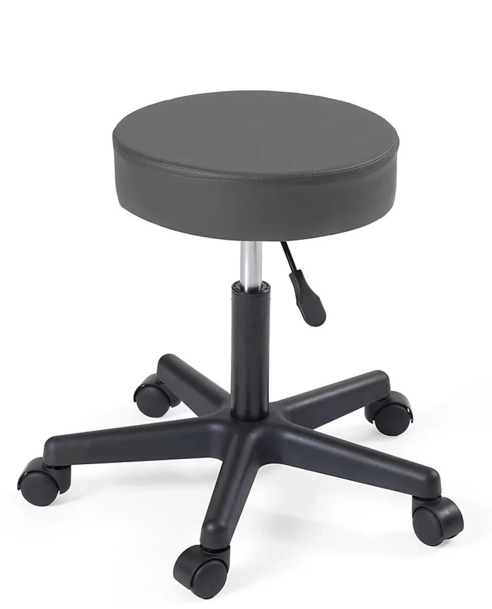 Tabouret à roulettes siège rond simili rembourré pivotant hauteur réglable ye (gris foncé)