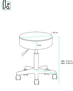 Tabouret à roulettes siège rond simili rembourré pivotant hauteur réglable ye (gris foncé)