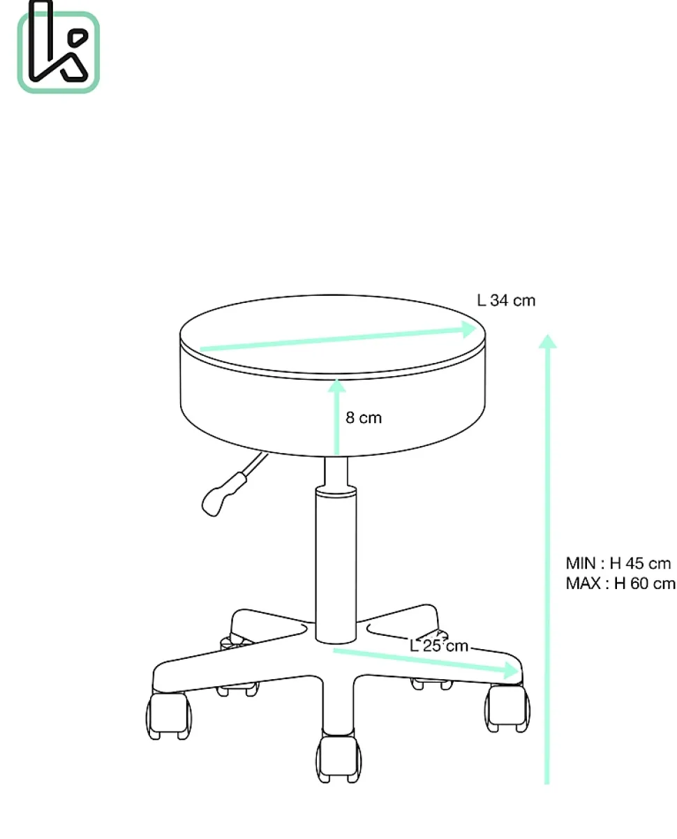 Tabouret à roulettes siège rond simili rembourré pivotant hauteur réglable ye (gris foncé)
