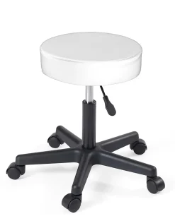 Tabouret à roulettes siège rond simili rembourré pivotant hauteur réglable ye (blanc noir)
