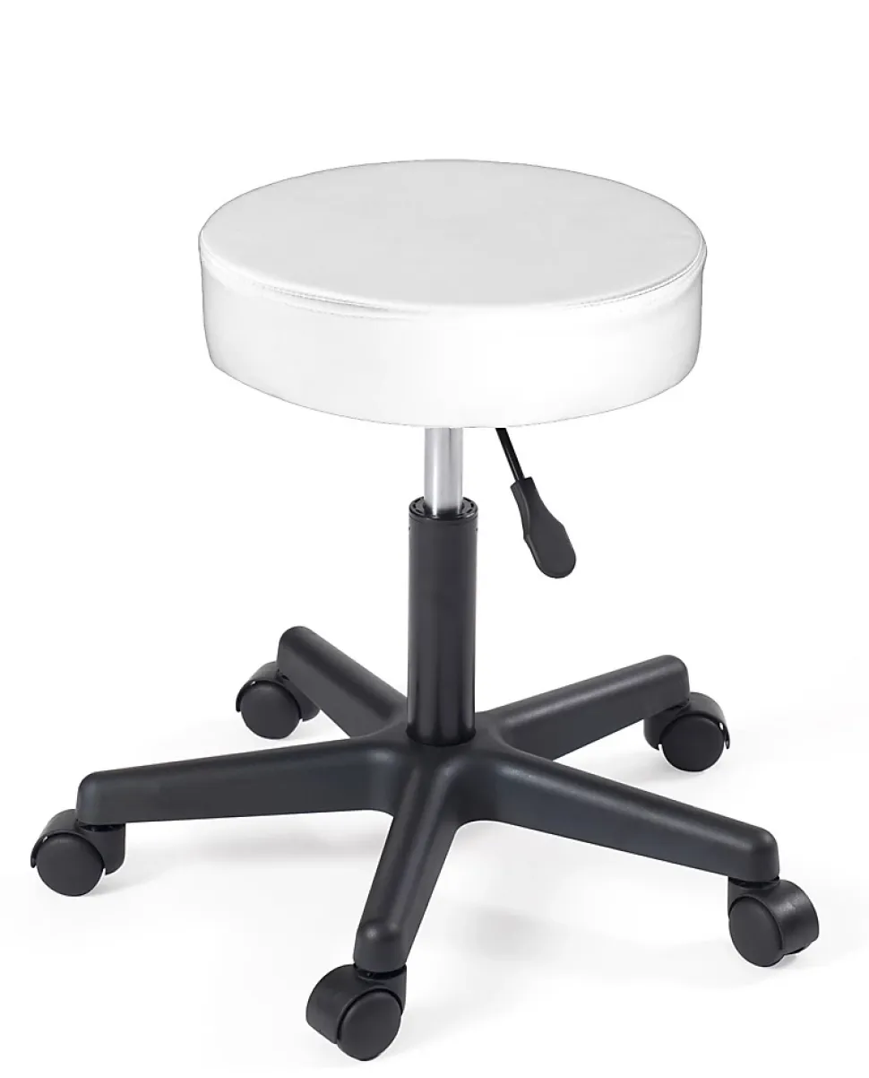 Tabouret à roulettes siège rond simili rembourré pivotant hauteur réglable ye (blanc noir)