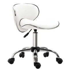 Tabouret à roulettes tabouret de travail hauteur réglable 44-56 cm avec dossier blanc