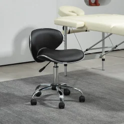 Tabouret à roulettes tabouret de travail hauteur réglable 44-56 cm avec dossier noir