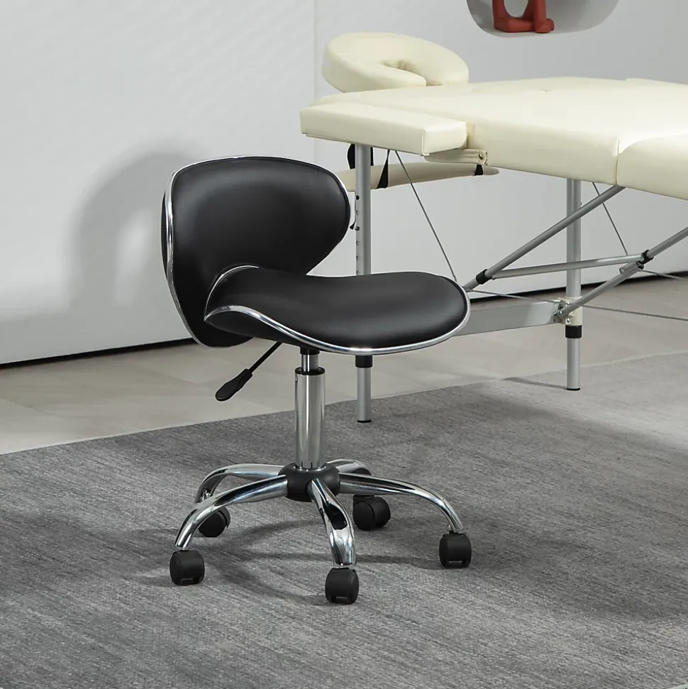 Tabouret à roulettes tabouret de travail hauteur réglable 44-56 cm avec dossier noir