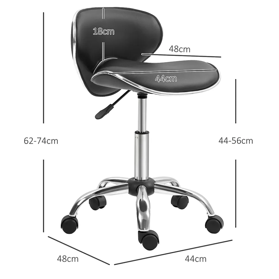 Tabouret à roulettes tabouret de travail hauteur réglable 44-56 cm avec dossier noir
