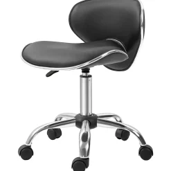 Tabouret à roulettes tabouret de travail hauteur réglable 44-56 cm avec dossier noir