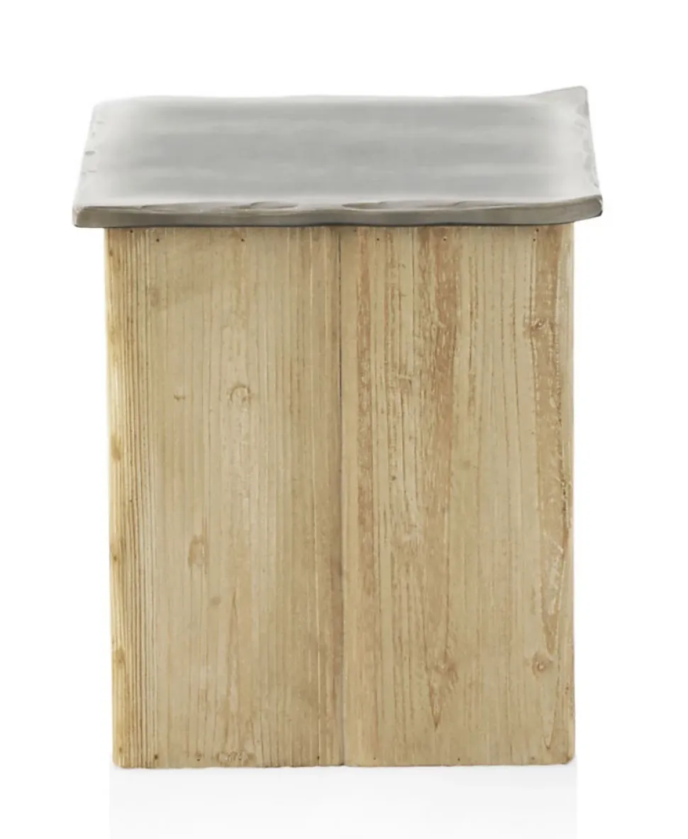 Tabouret avec assise laquée en couleur métallique et base en épicéa