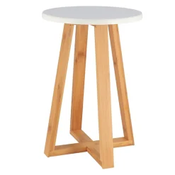 Tabouret avec pieds en bambou & plateau blanc
