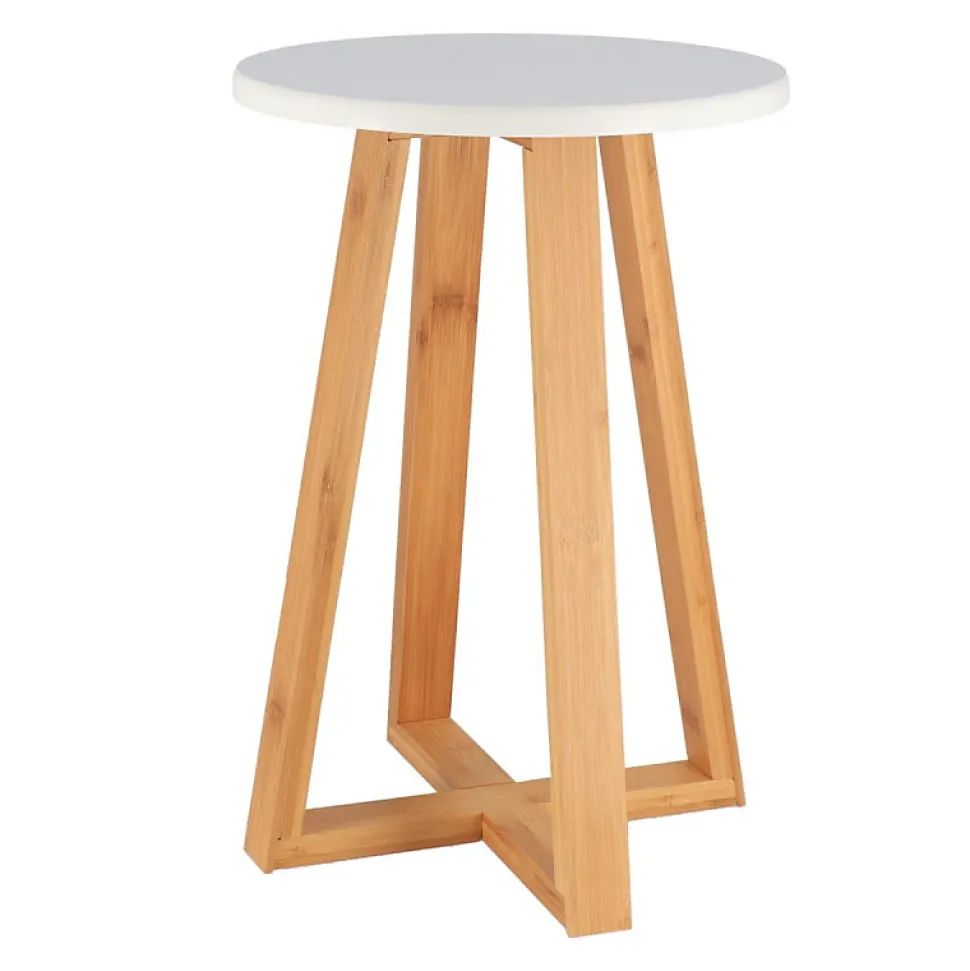 Tabouret avec pieds en bambou & plateau blanc