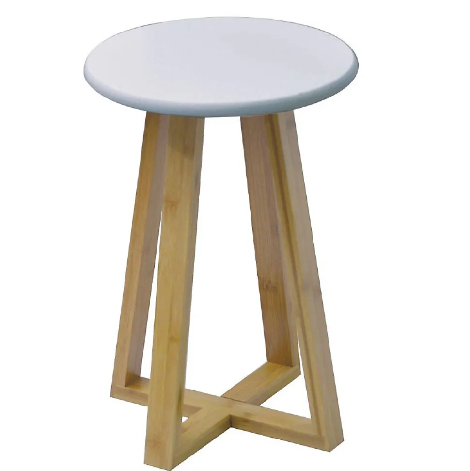 Tabouret avec pieds en bambou & plateau blanc