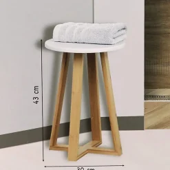 Tabouret avec pieds en bambou & plateau blanc