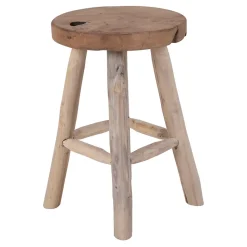 Tabouret Badia en Teck Naturel - Design Élégant et Pratique, Diam.30x45 cm avec 4 Pieds Stables