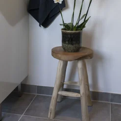 Tabouret Badia en Teck Naturel - Design Élégant et Pratique, Diam.30x45 cm avec 4 Pieds Stables