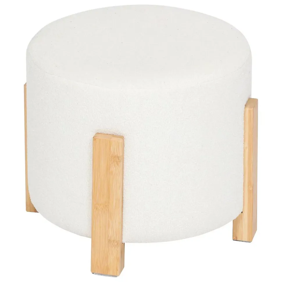 Tabouret Bansa bouclette bambou blanc D37,5x32cm - Atmosphera