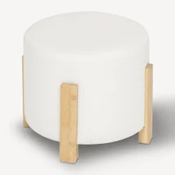 Tabouret Bansa bouclette bambou blanc D37,5x32cm - Atmosphera