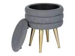 Tabouret bas coffre de rangement en tissu bouclette et métal doré - Gris - ESDALO