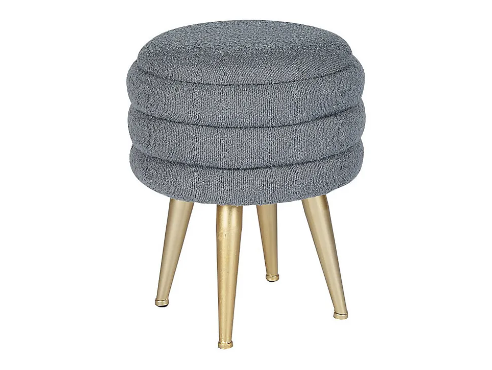 Tabouret bas coffre de rangement en tissu bouclette et métal doré - Gris - ESDALO