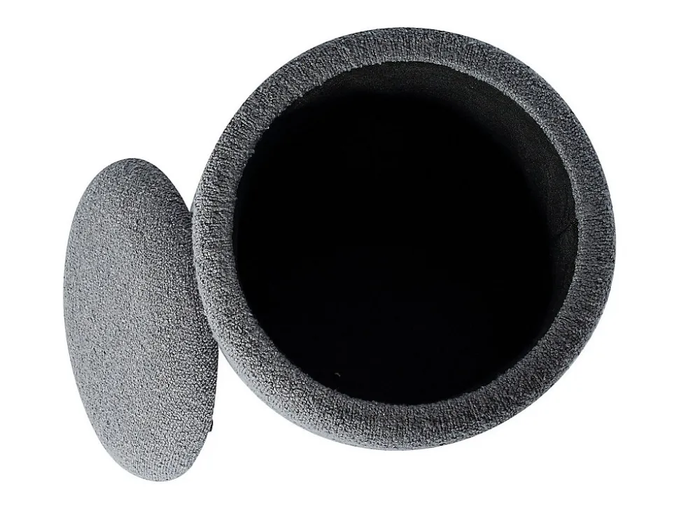 Tabouret bas coffre de rangement en tissu bouclette et métal doré - Gris - ESDALO