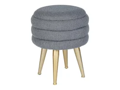 Tabouret bas coffre de rangement en tissu bouclette et métal doré - Gris - ESDALO
