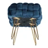 Tabouret bas en velours et métal doré - Bleu - ESMEA