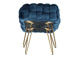 Tabouret bas en velours et métal doré - Bleu - ESMEA