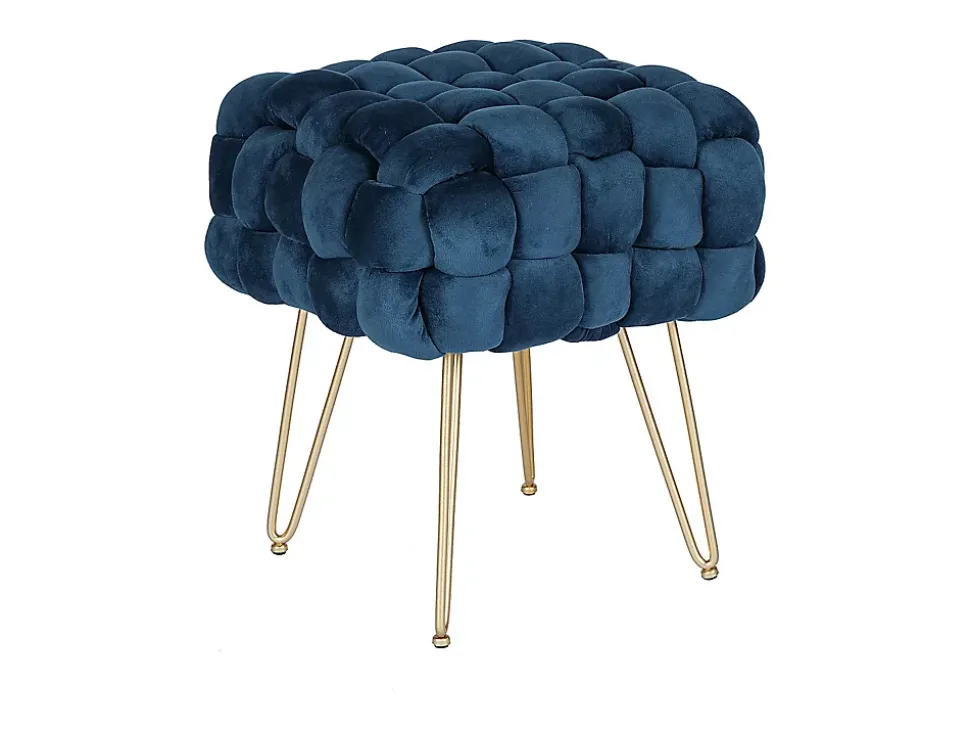Tabouret bas en velours et métal doré - Bleu - ESMEA