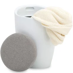 Tabouret coffre de rangement DANIEL, en plastique - Blanc et gris