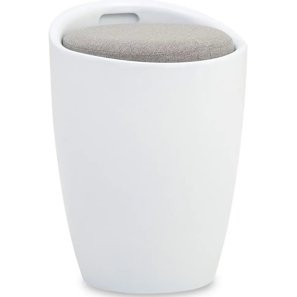 Tabouret coffre de rangement DANIEL, en plastique - Blanc et gris