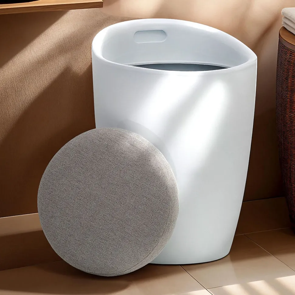Tabouret coffre de rangement DANIEL, en plastique - Blanc et gris