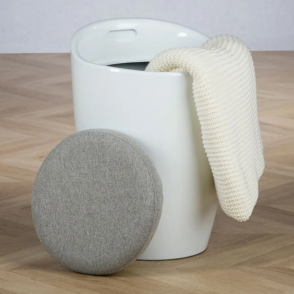 Tabouret coffre de rangement DANIEL, en plastique - Blanc et gris