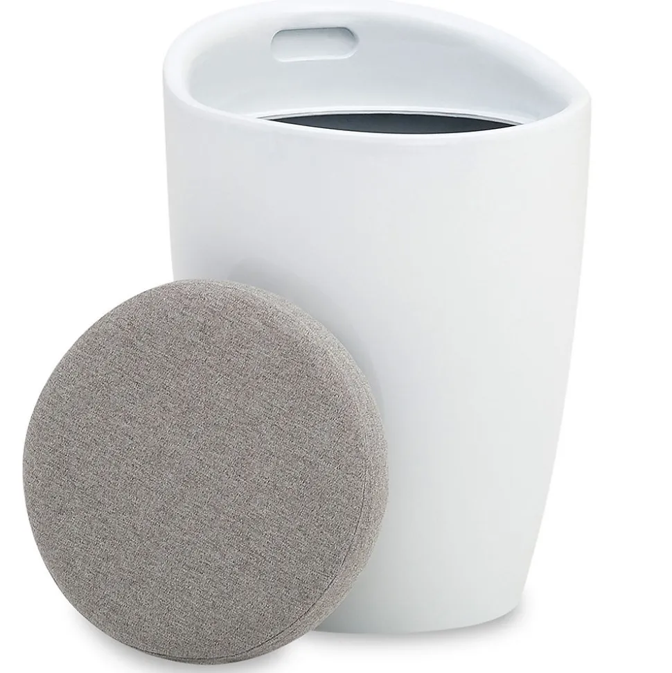 Tabouret coffre de rangement DANIEL, en plastique - Blanc et gris