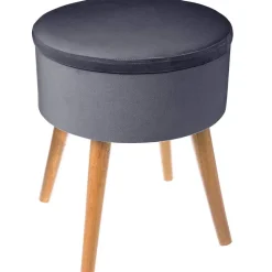 Tabouret coffre Tess gris en velours - Atmosphera
