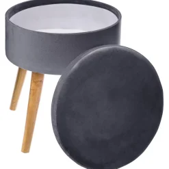 Tabouret coffre Tess gris en velours - Atmosphera