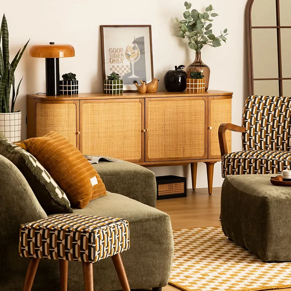 Tabouret d'appoint Chiara noir jaune moutarde et blanc - Atmosphera