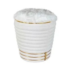 Tabouret Déco en Tissu "Doric" 50cm Blanc & Or