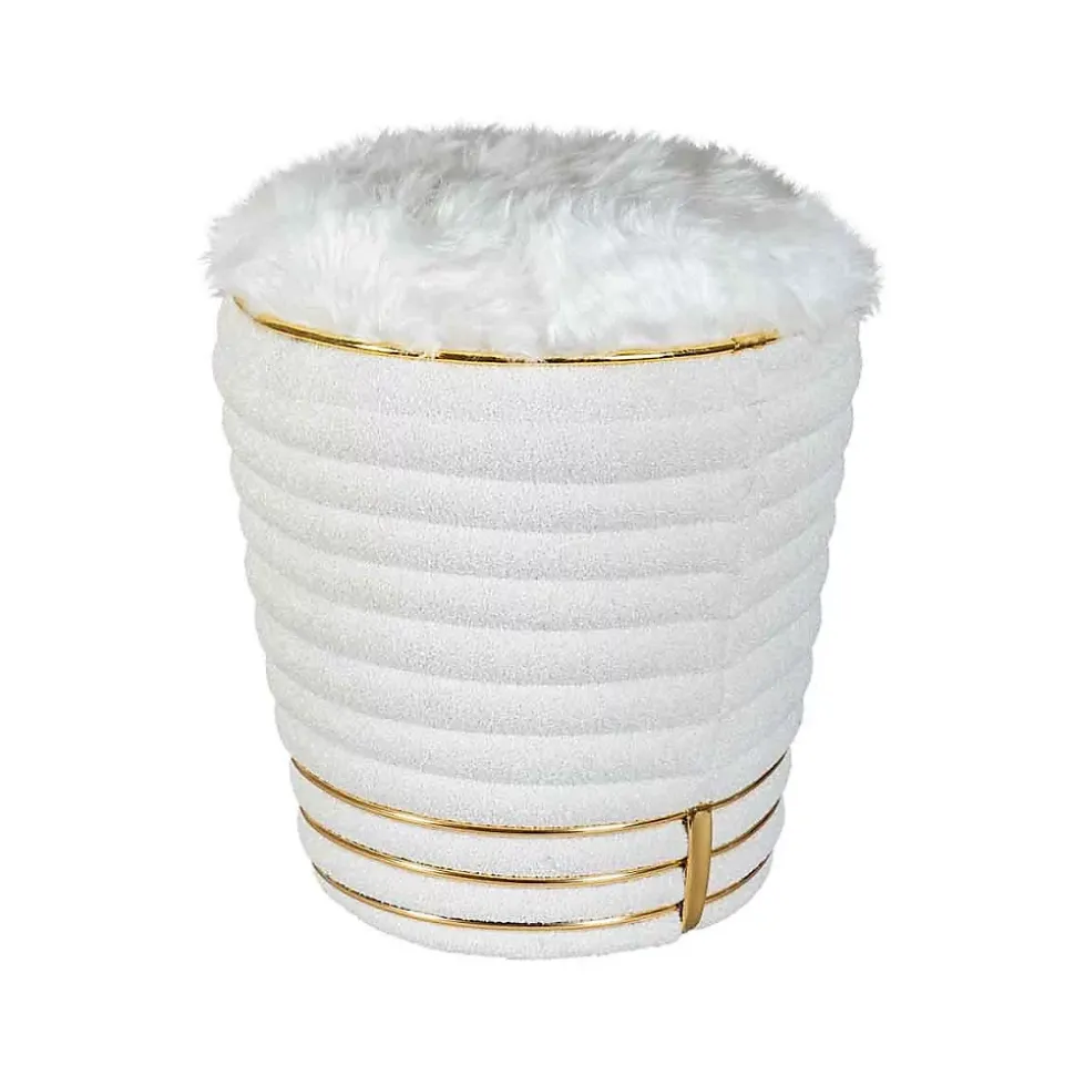 Tabouret Déco en Tissu "Doric" 50cm Blanc & Or