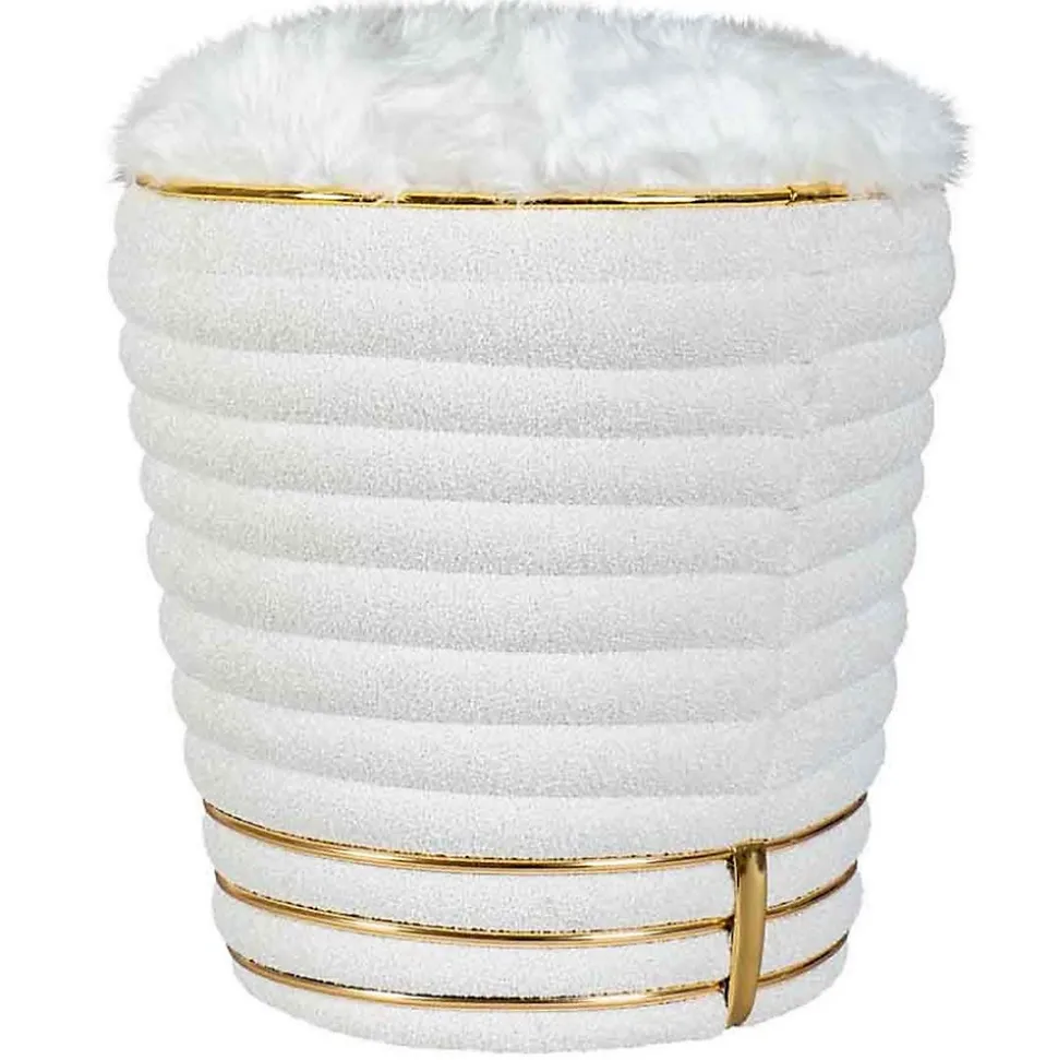 Tabouret Déco en Tissu "Doric" 50cm Blanc & Or