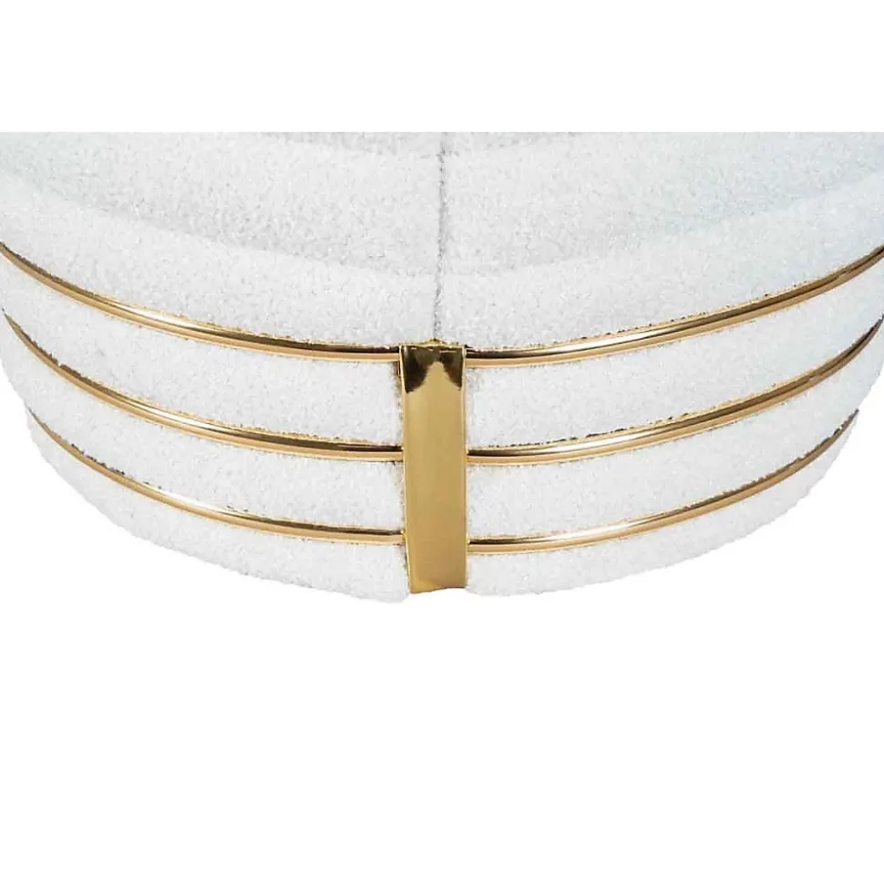 Tabouret Déco en Tissu "Doric" 50cm Blanc & Or