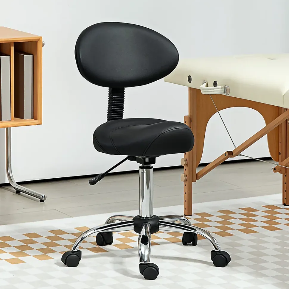 Tabouret de massage ergonomique dossier enveloppant - hauteur réglable, pivotant - piètement acier synthétique noir