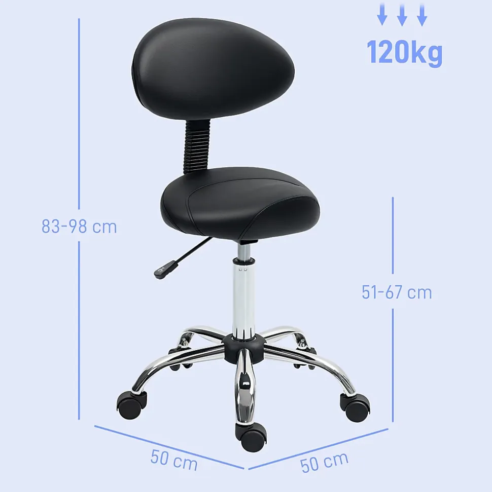 Tabouret de massage ergonomique dossier enveloppant - hauteur réglable, pivotant - piètement acier synthétique noir