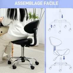 Tabouret de massage ergonomique dossier enveloppant - hauteur réglable, pivotant - piètement acier synthétique noir
