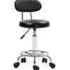 Tabouret de massage style néo-rétro avec dossier assise ronde acier chromé noir