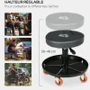 Tabouret de mécanicien pivotant réglable servante d'atelier 2 en 1 - plateau outils - charge max. 10 Kg - acier PU noir