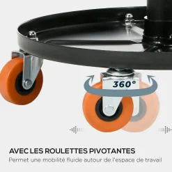 Tabouret de mécanicien pivotant réglable servante d'atelier 2 en 1 - plateau outils - charge max. 10 Kg - acier PU noir