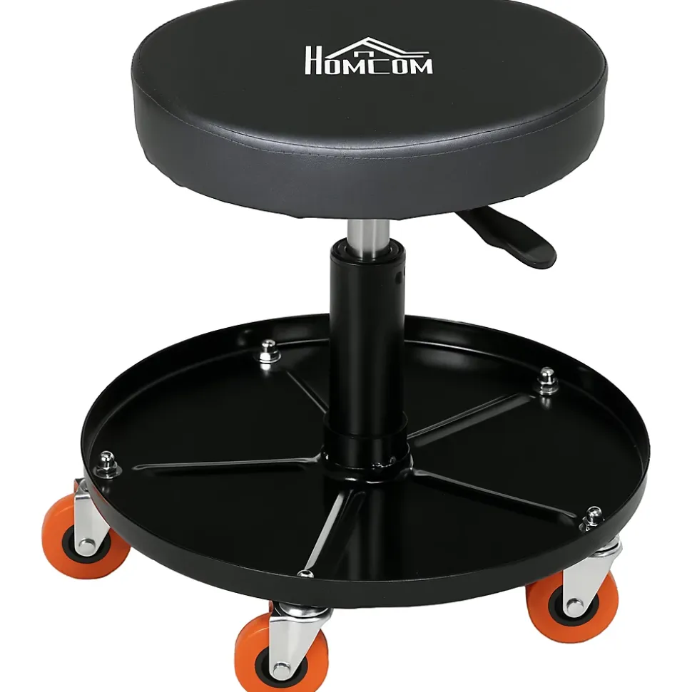 Tabouret de mécanicien pivotant réglable servante d'atelier 2 en 1 - plateau outils - charge max. 10 Kg - acier PU noir