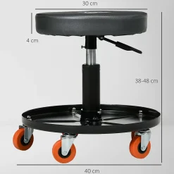 Tabouret de mécanicien pivotant réglable servante d'atelier 2 en 1 - plateau outils - charge max. 10 Kg - acier PU noir